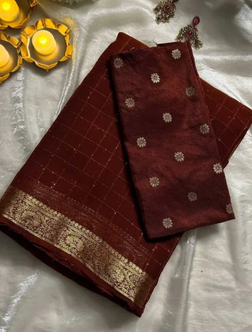 Aaradhya Premium Georgette Designer Saree in Rani