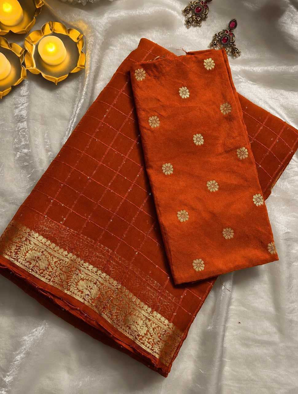 Aaradhya Premium Georgette Designer Saree in Rani