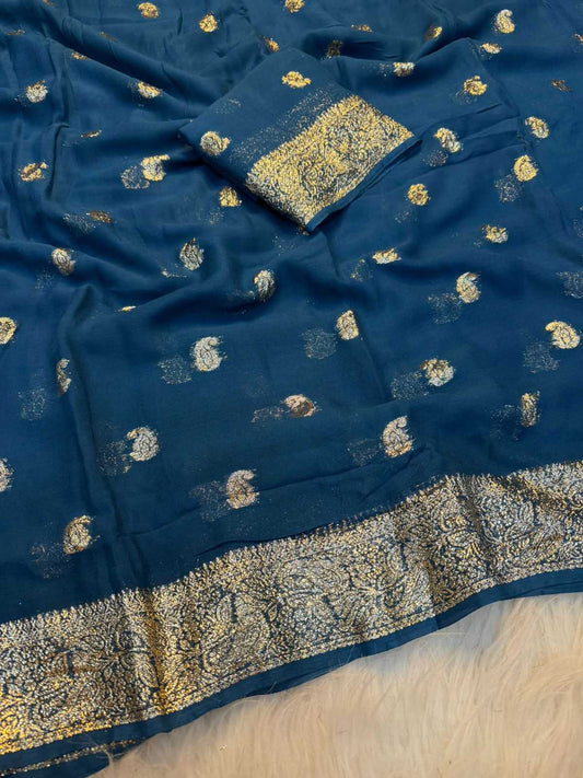 Amaira Premium Georgette Designer Saree in Teal Blue