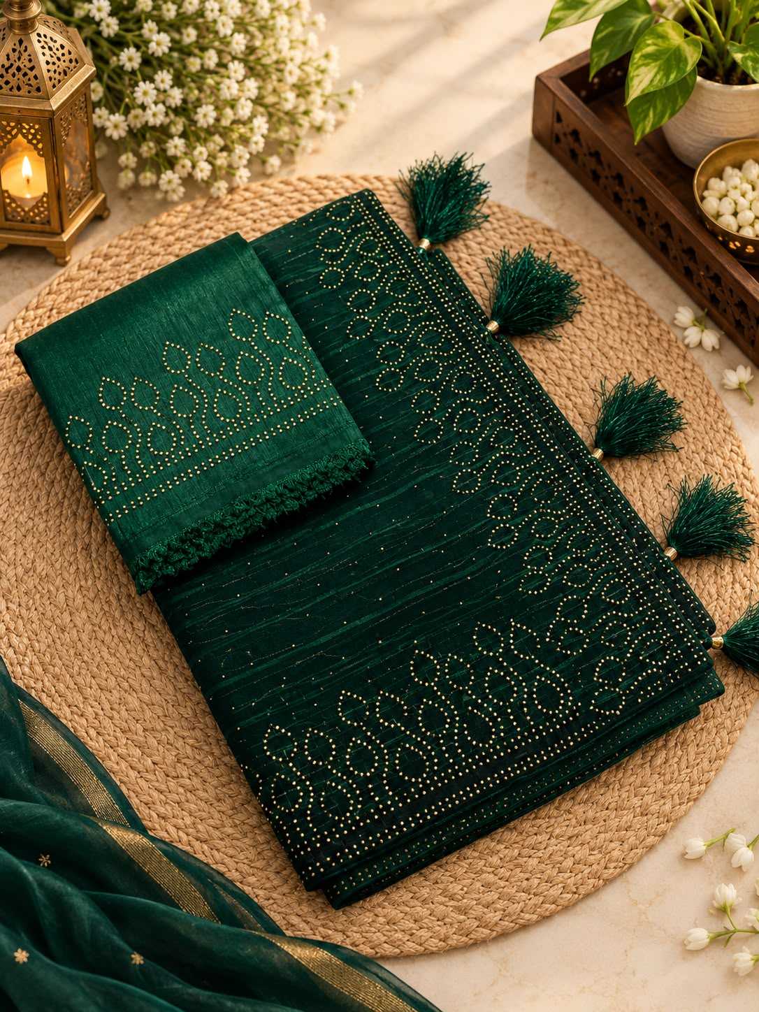 Anya Premium Georgette Designer Saree in Bottle Green