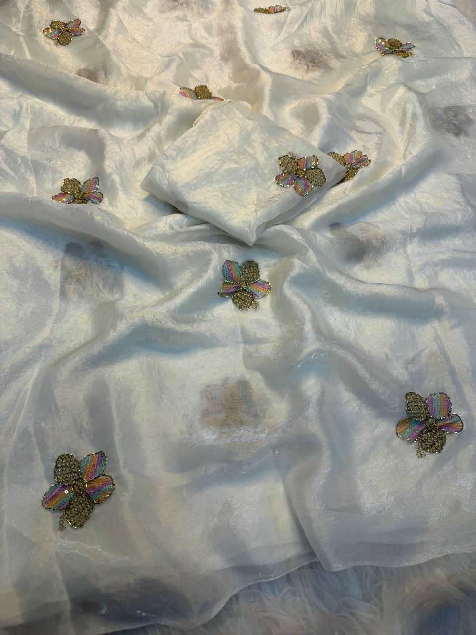 Peacock Beads Satin Designer Saree