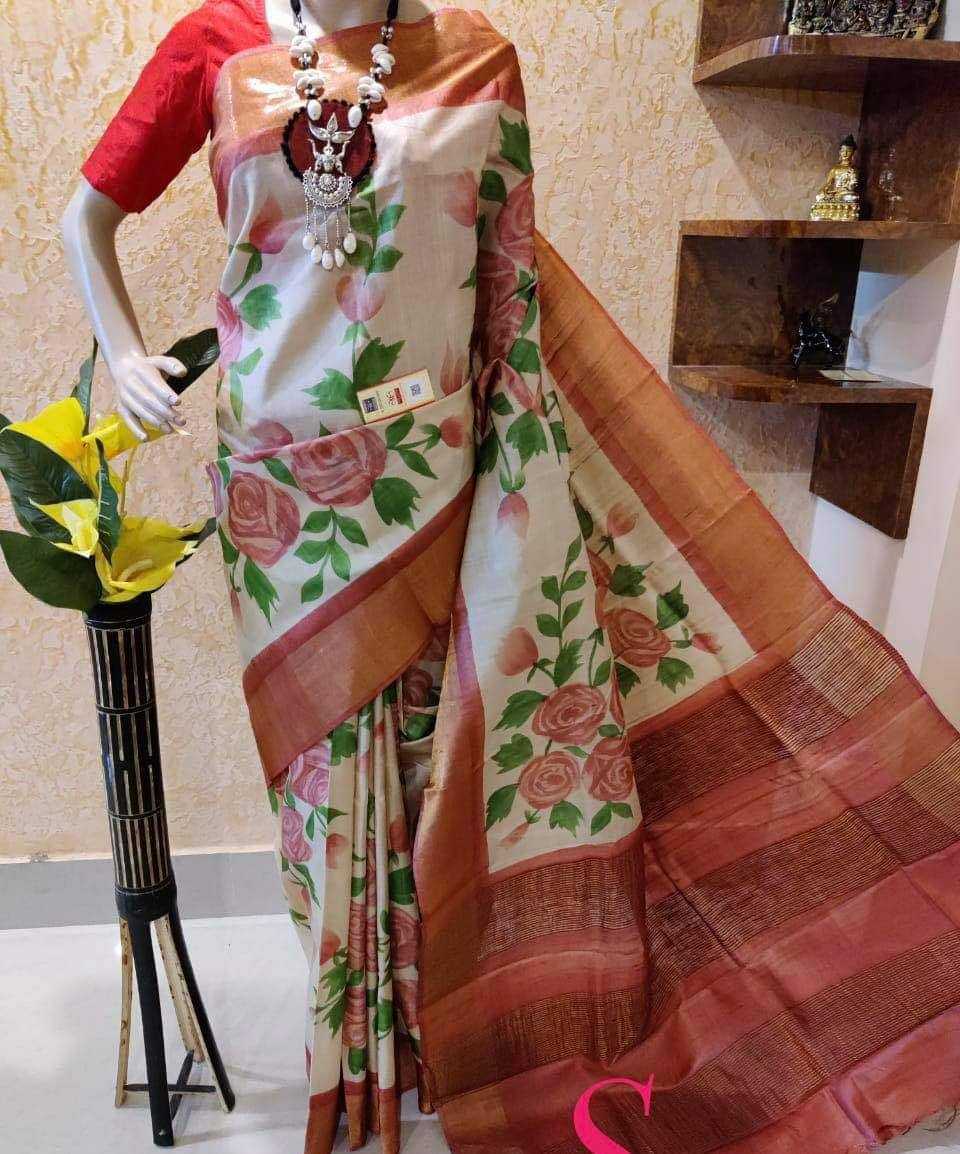 Linen Printed Saree in Grey