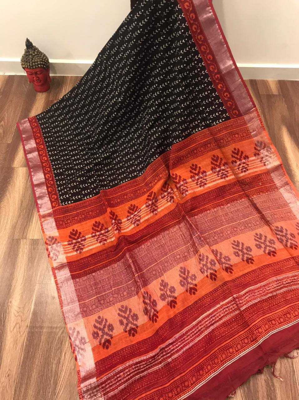 Linen Printed Saree in Yellow