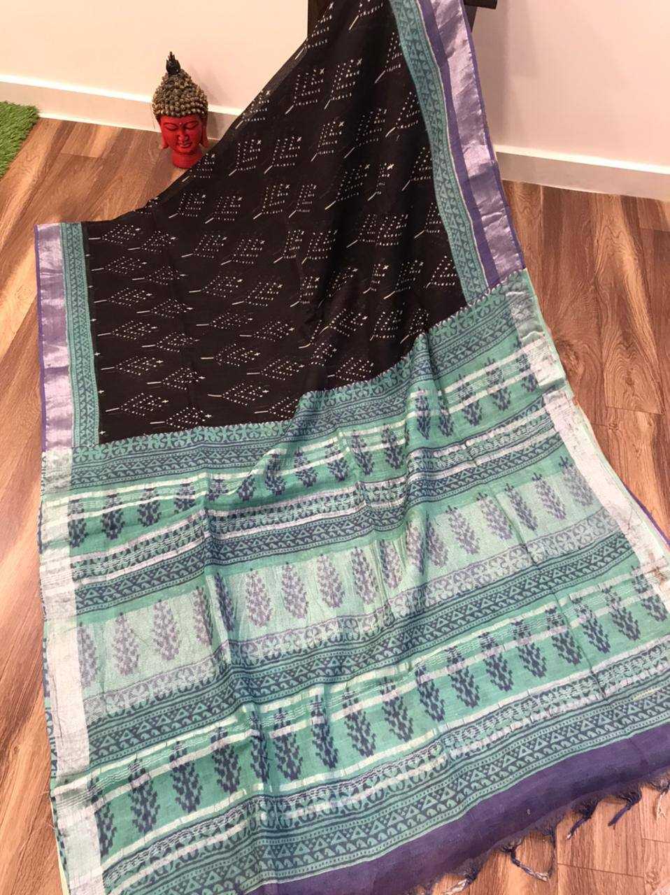 Linen Printed Saree in Yellow