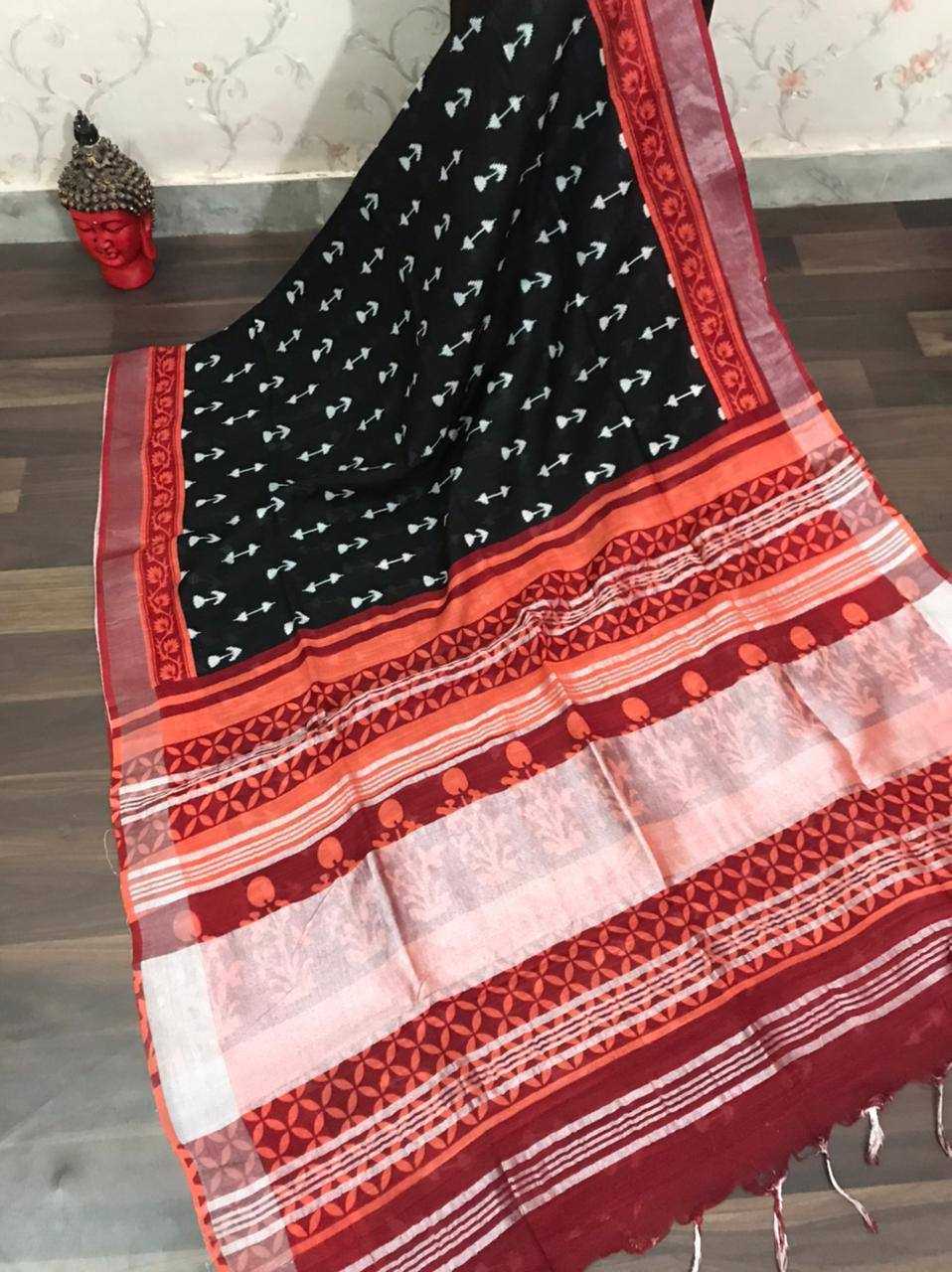 Linen Printed Saree in Yellow