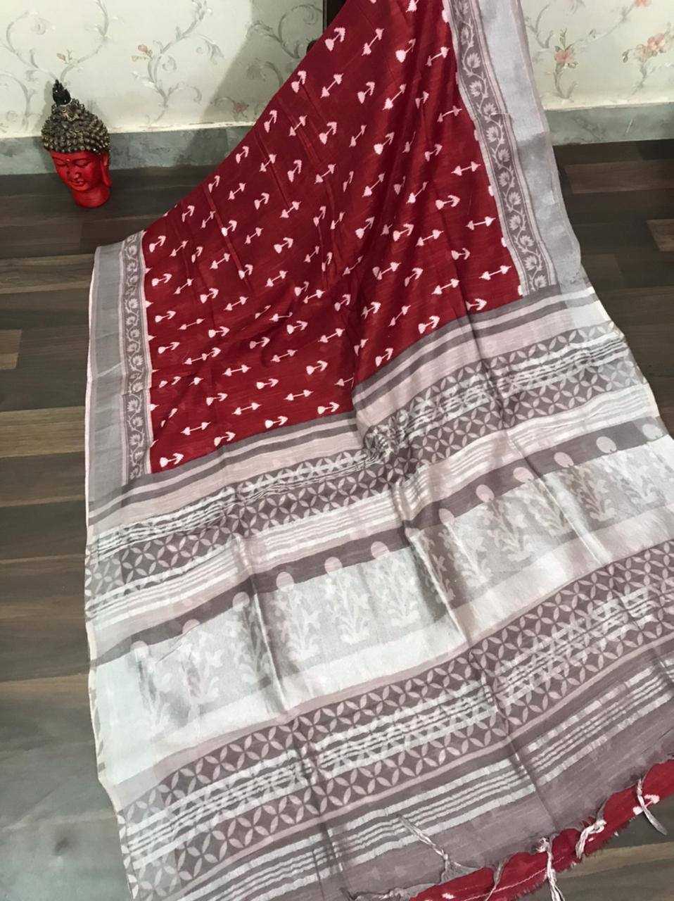 Linen Printed Saree in Yellow