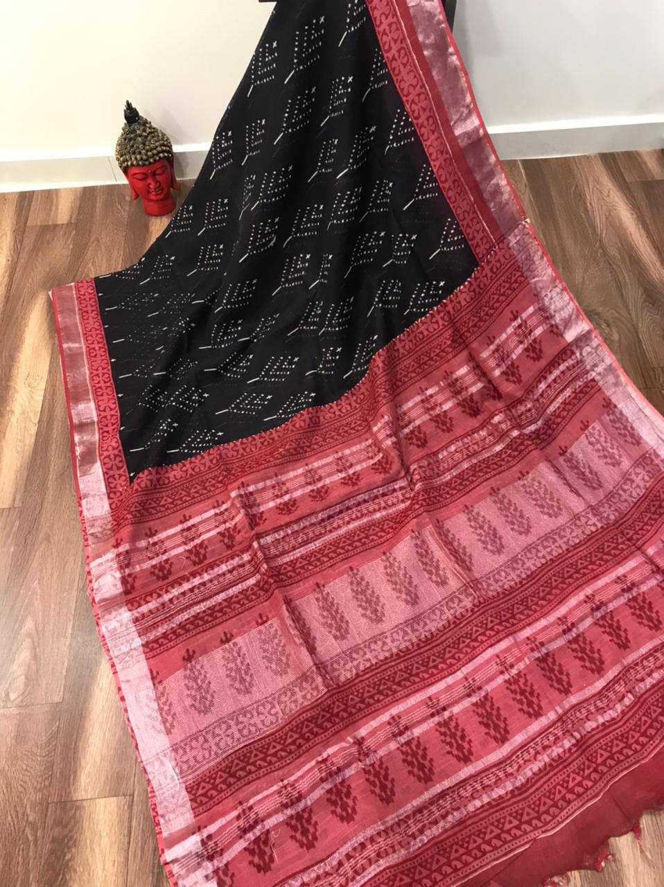 Linen Printed Saree in Yellow