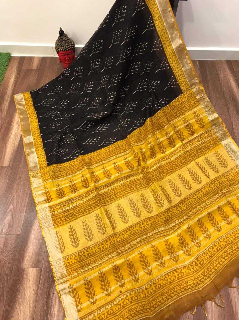 Linen Printed Saree in Yellow