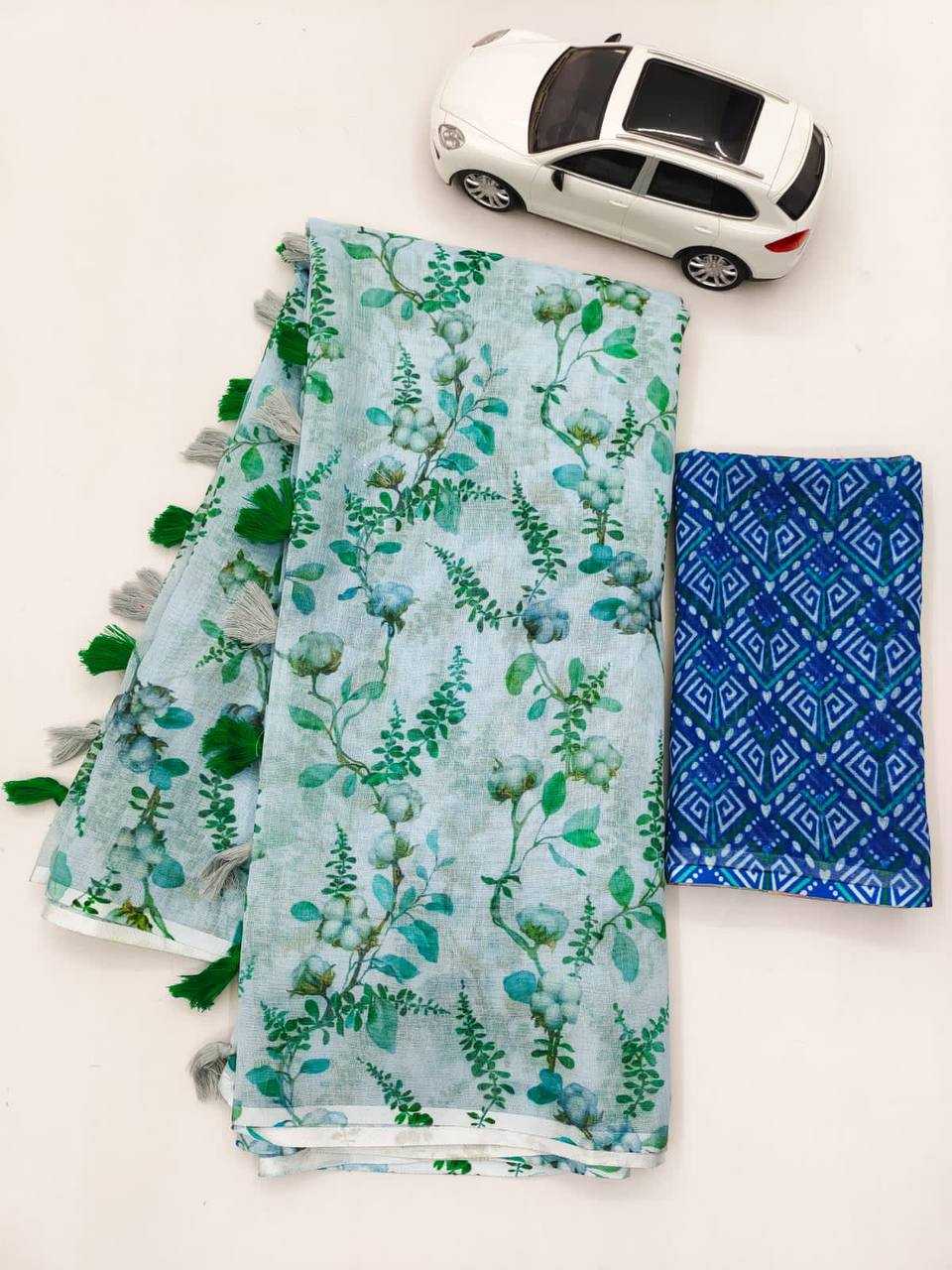 Linen Designer Saree in Jungle Green