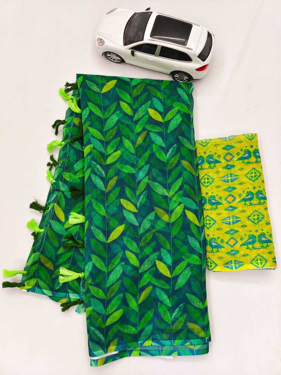 Linen Designer Saree in Jungle Green