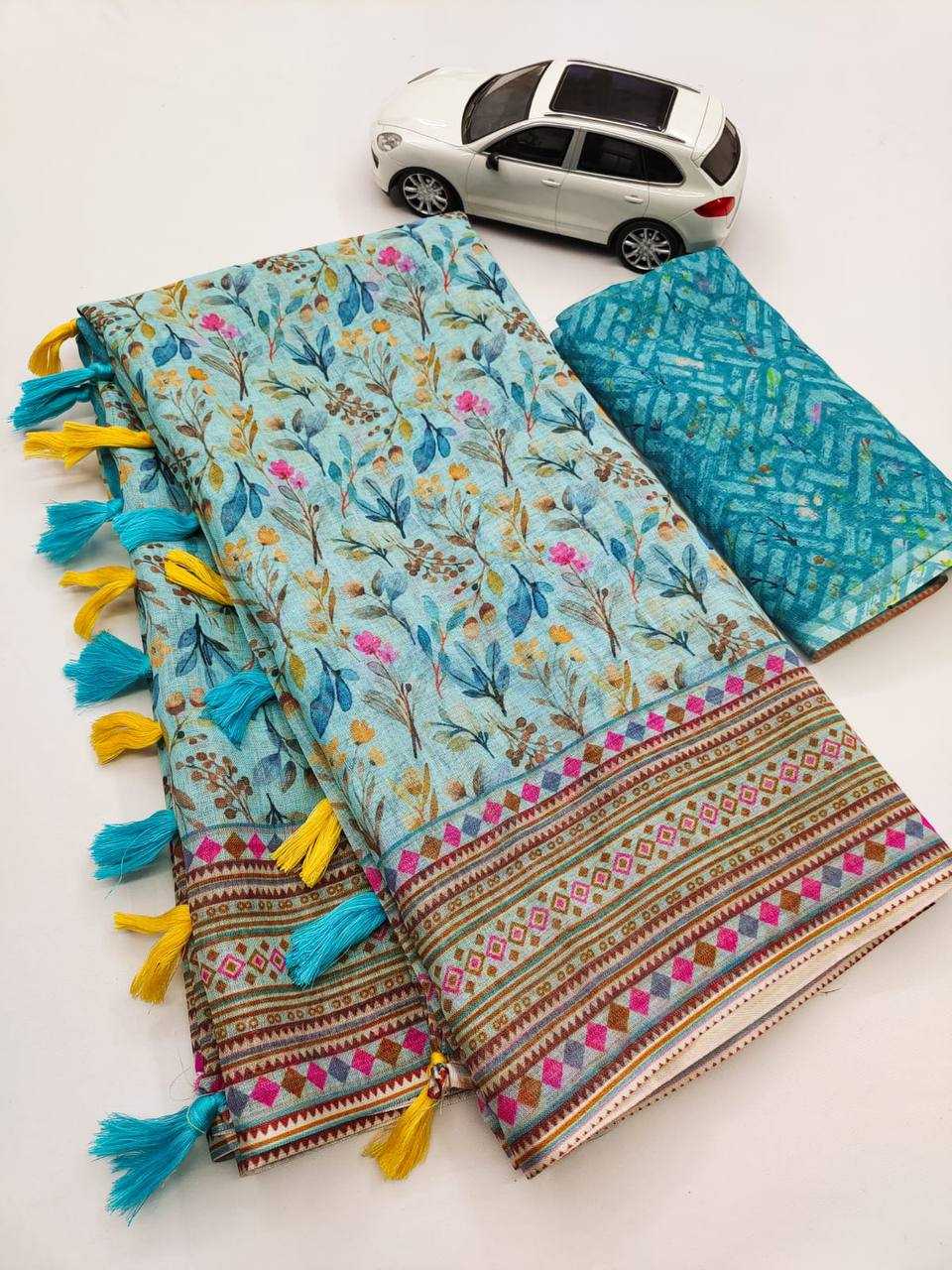 Linen Designer Saree in Pink