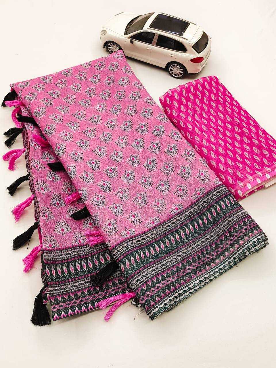 Linen Designer Saree in Pink