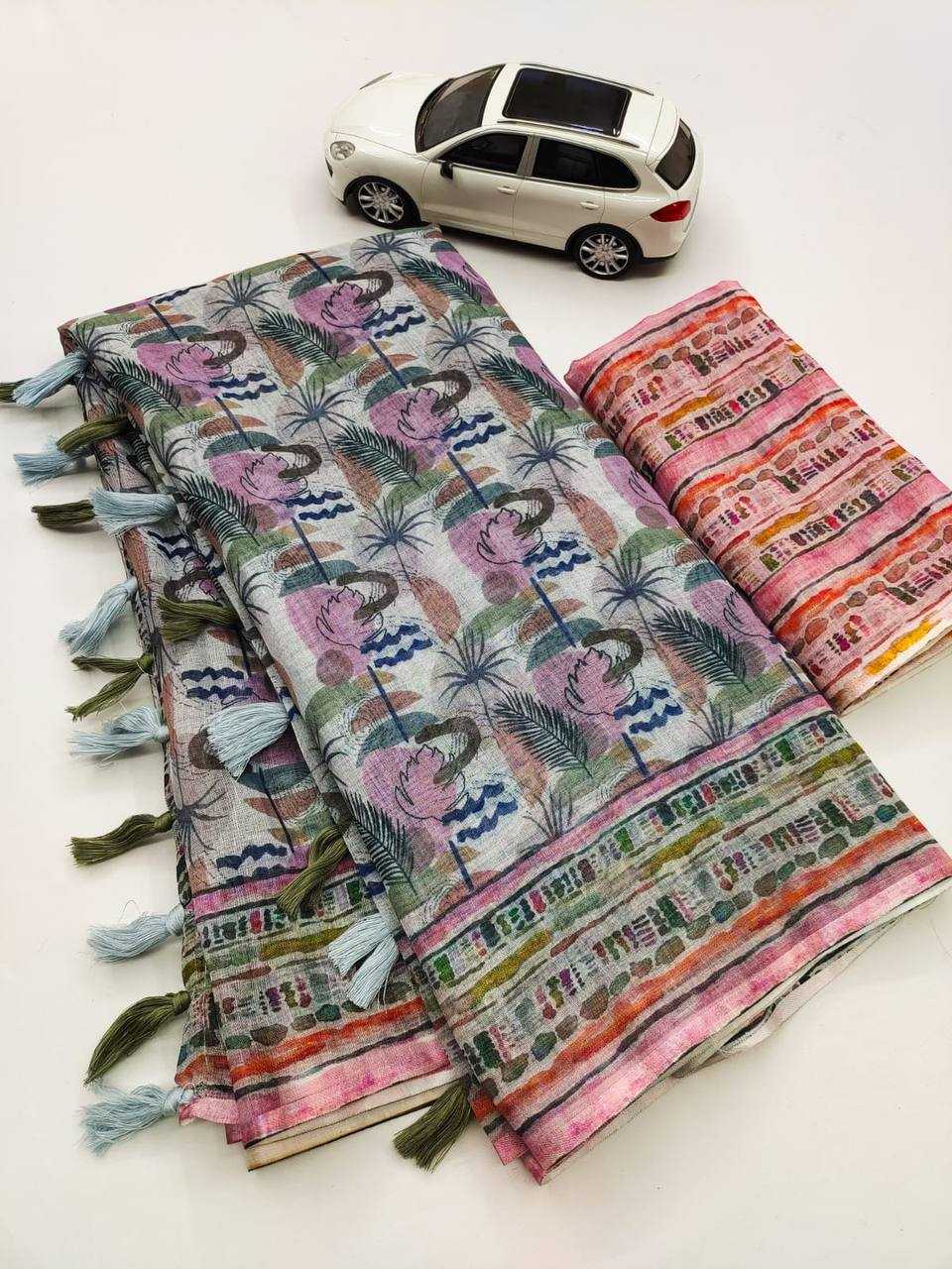 Linen Designer Saree in Pink