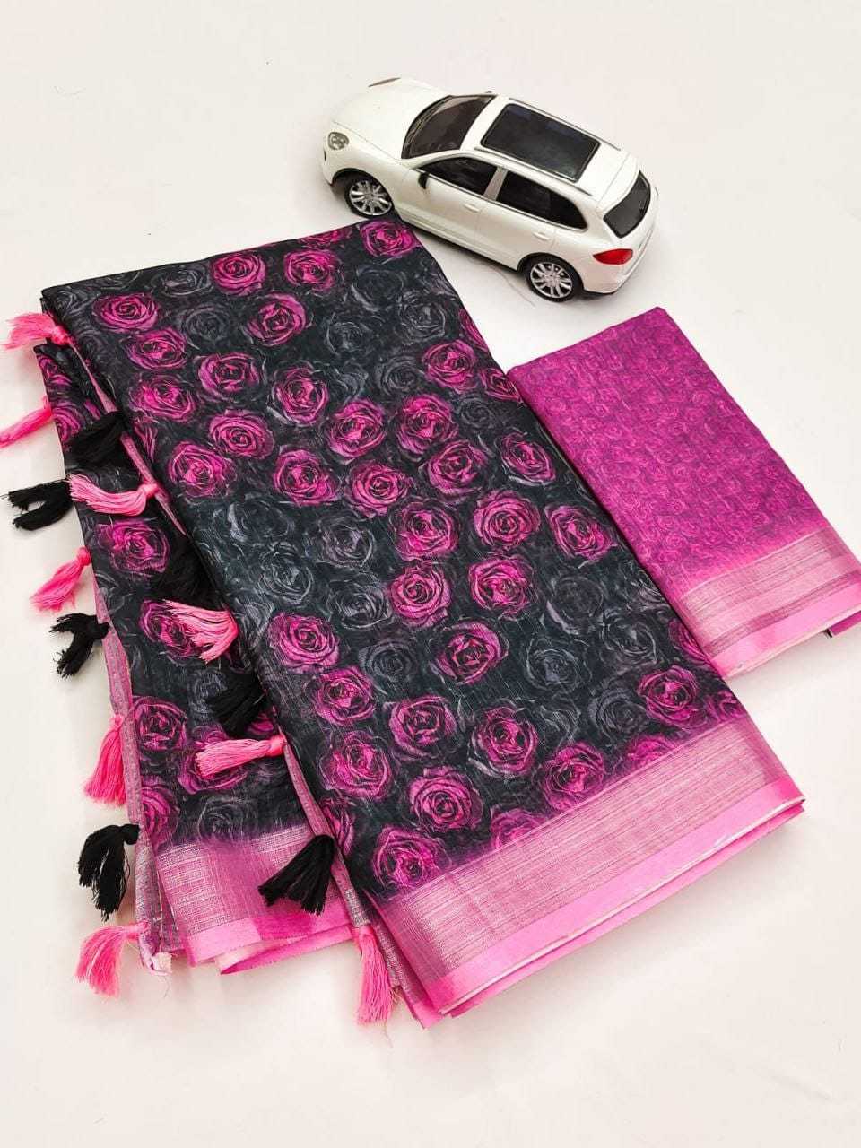 Linen Printed Saree in Red