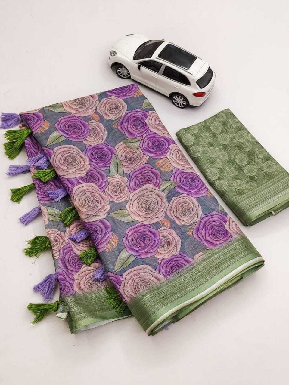 Linen Printed Saree in Red