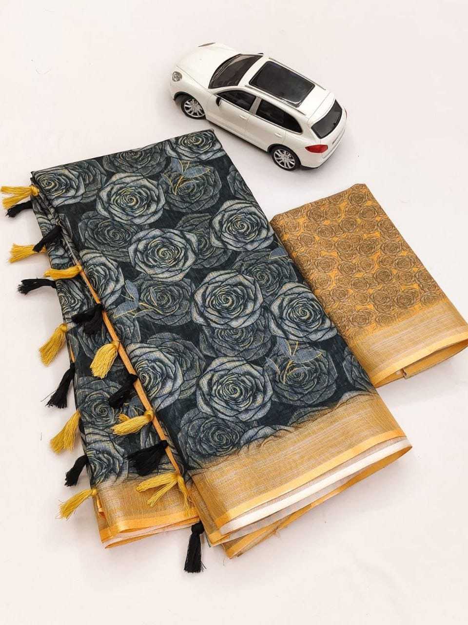 Linen Printed Saree in Red