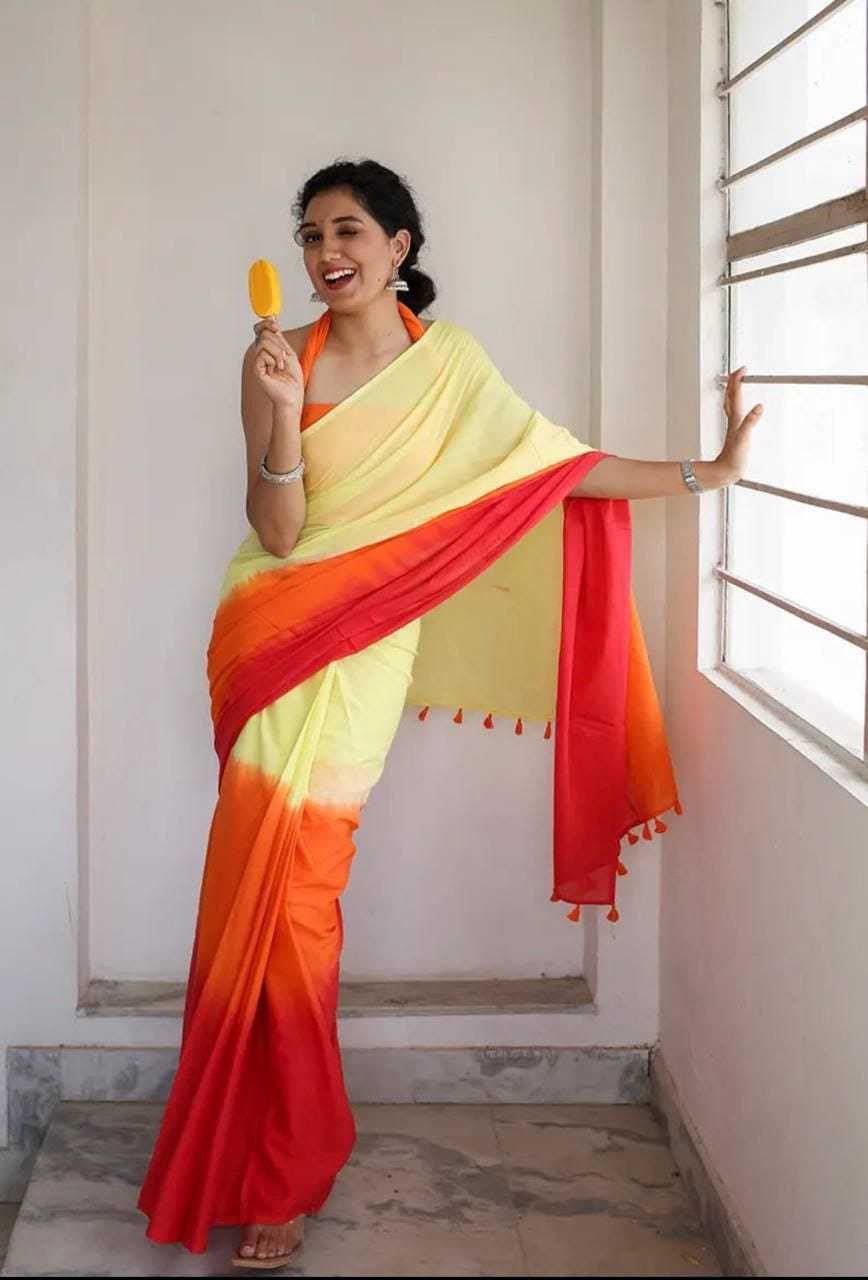Linen Designer Saree in Rani
