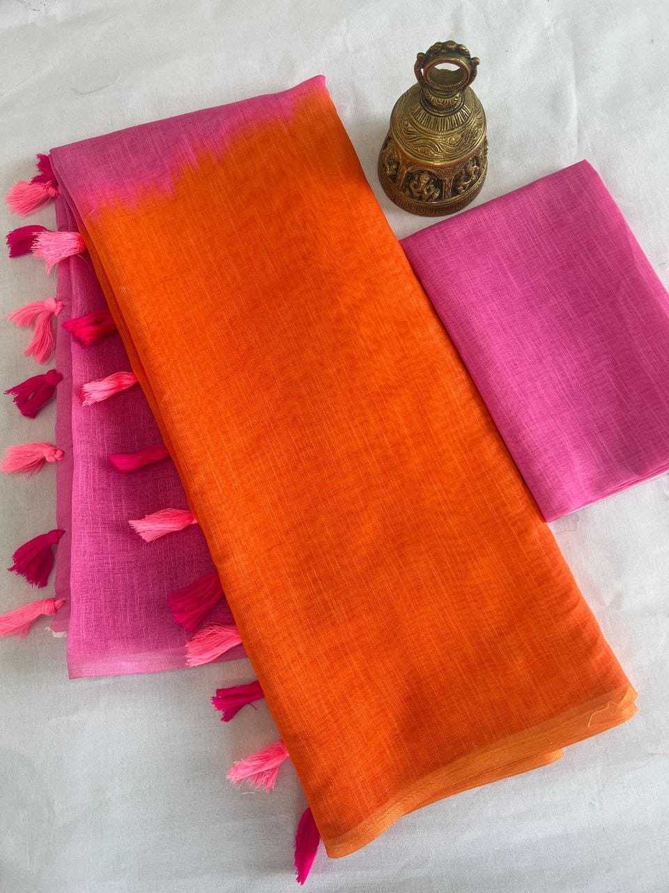 Linen Designer Saree in Rani