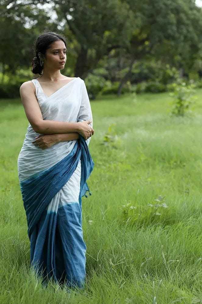 Linen Designer Saree in Rani