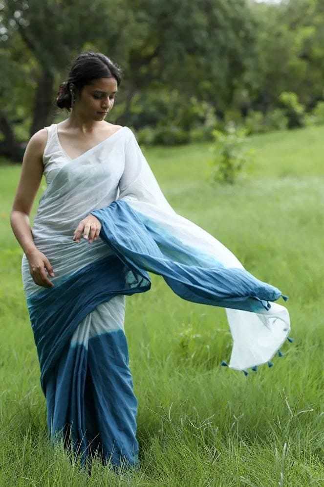 Linen Designer Saree in Rani