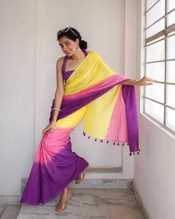 Linen Designer Saree in Rani