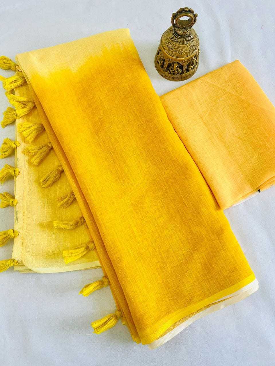Linen Designer Saree in Rani