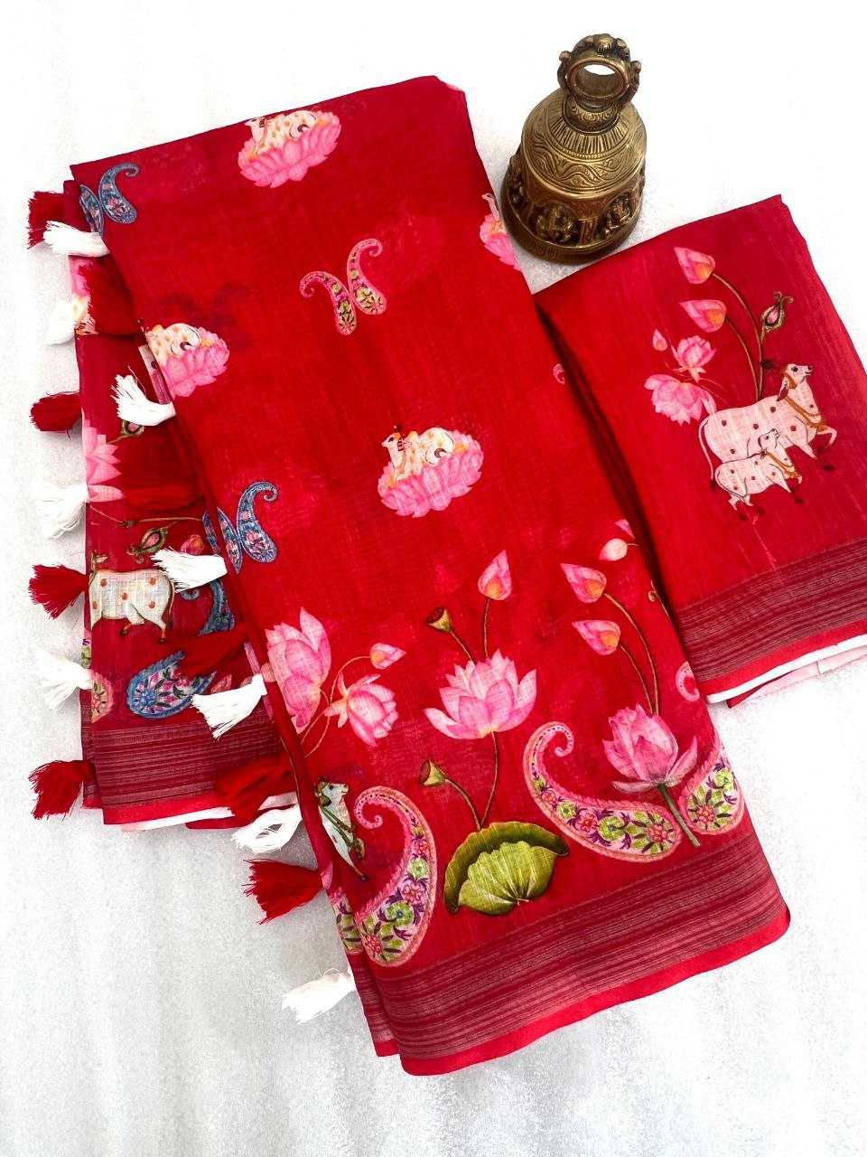 Linen Designer Saree in Pista