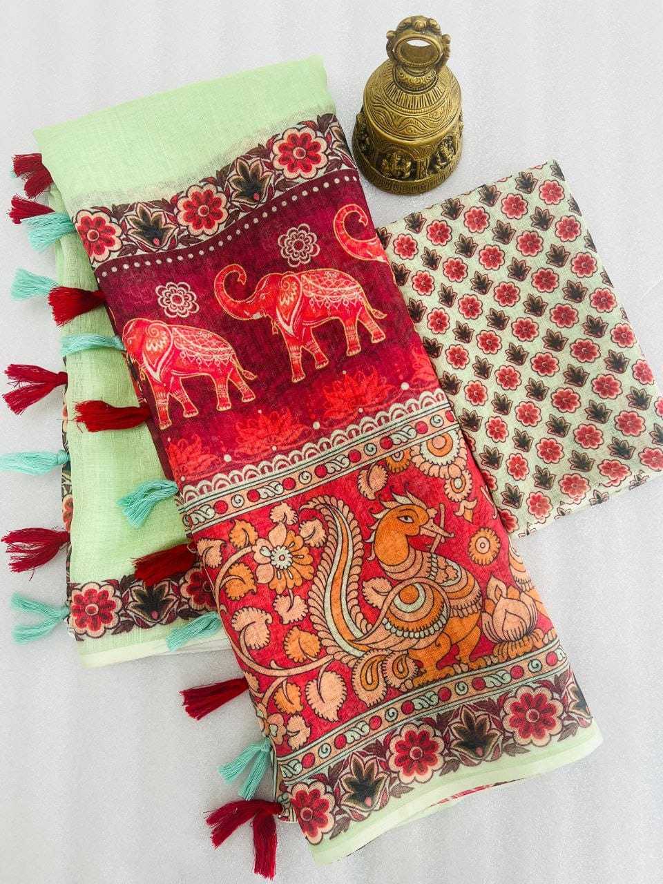 Linen Designer Saree in Sky