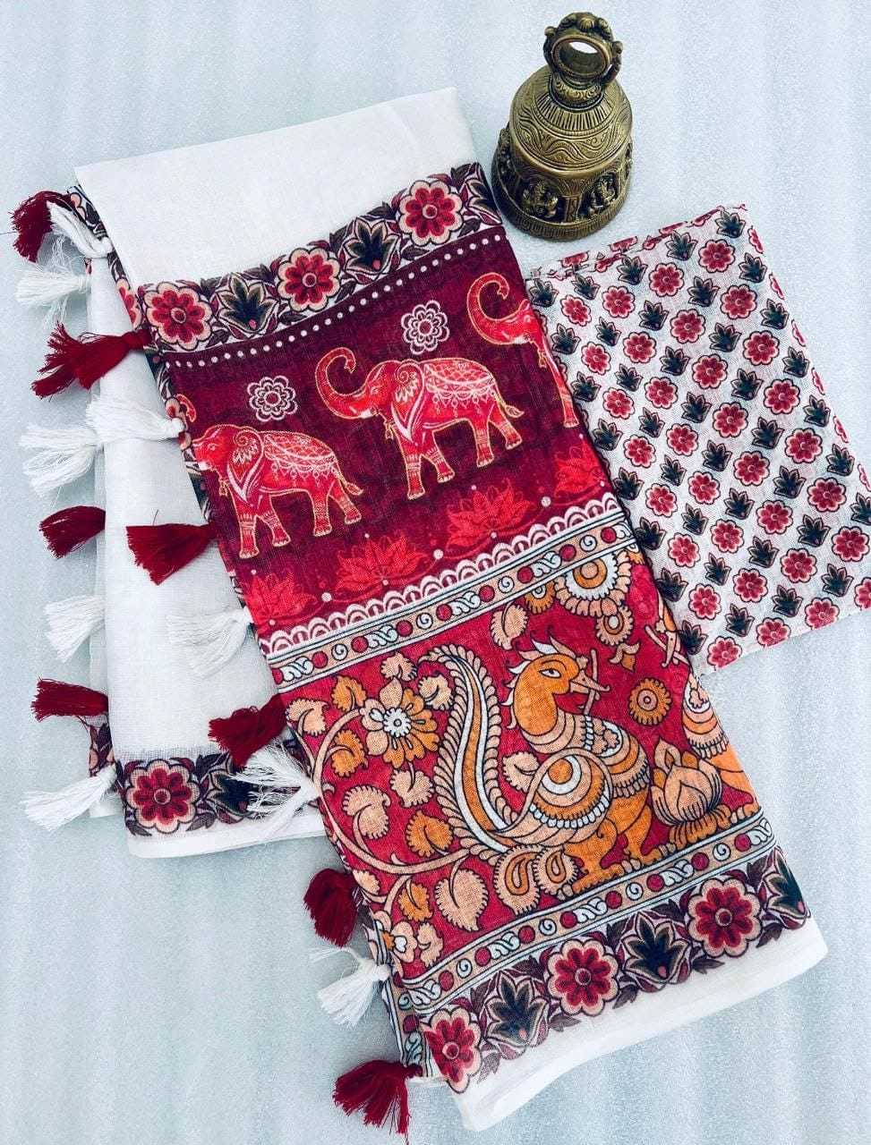 Linen Designer Saree in Sky