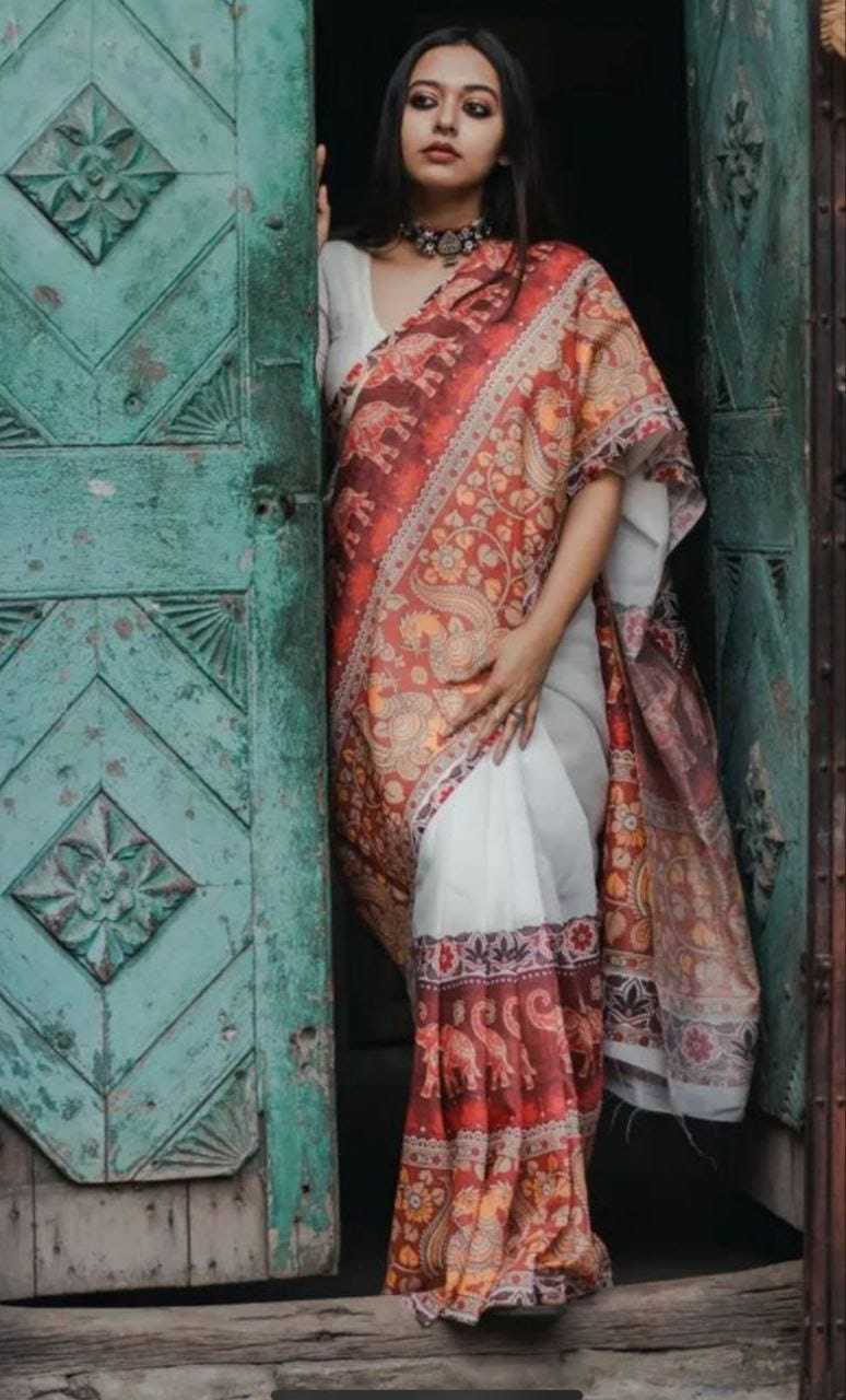 Linen Designer Saree in Sky