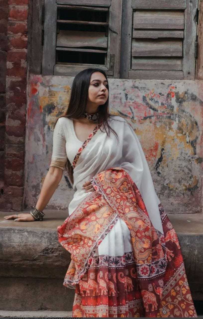 Linen Designer Saree in Sky