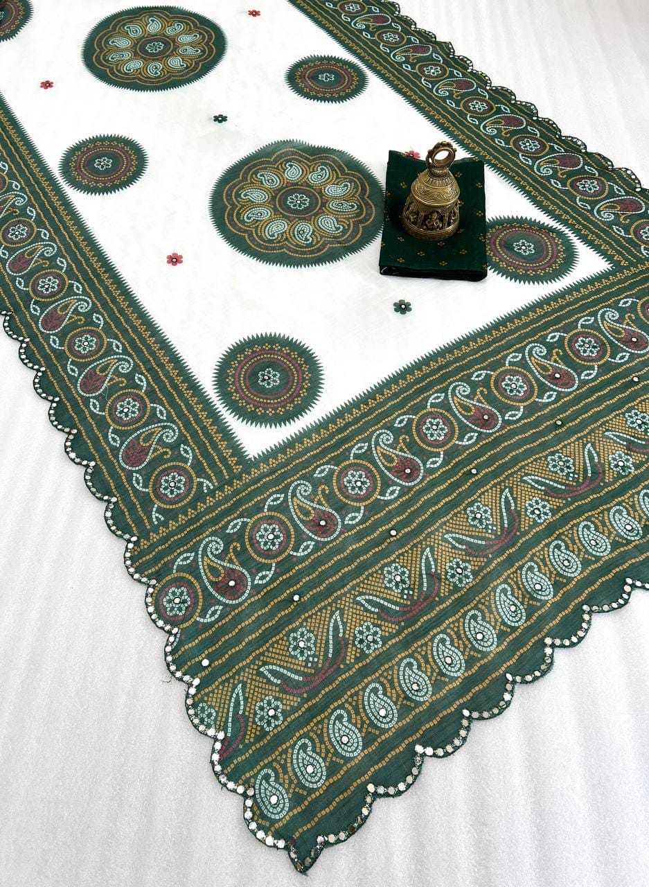 Linen Printed Saree in Rani