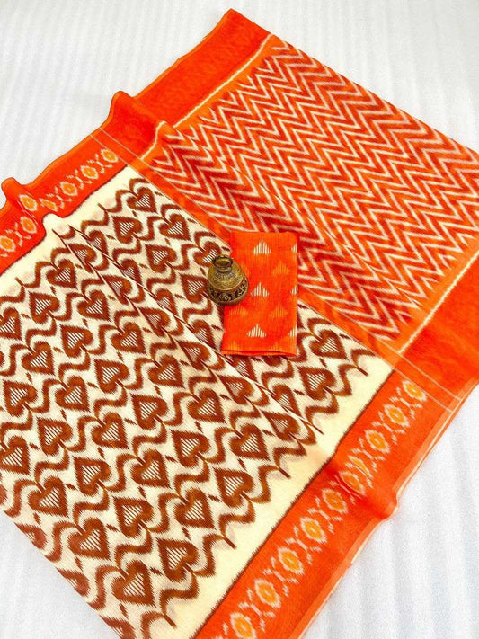 Linen Designer Saree in Orange Peel