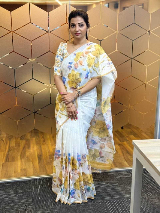 Linen Fancy Saree in Salmon