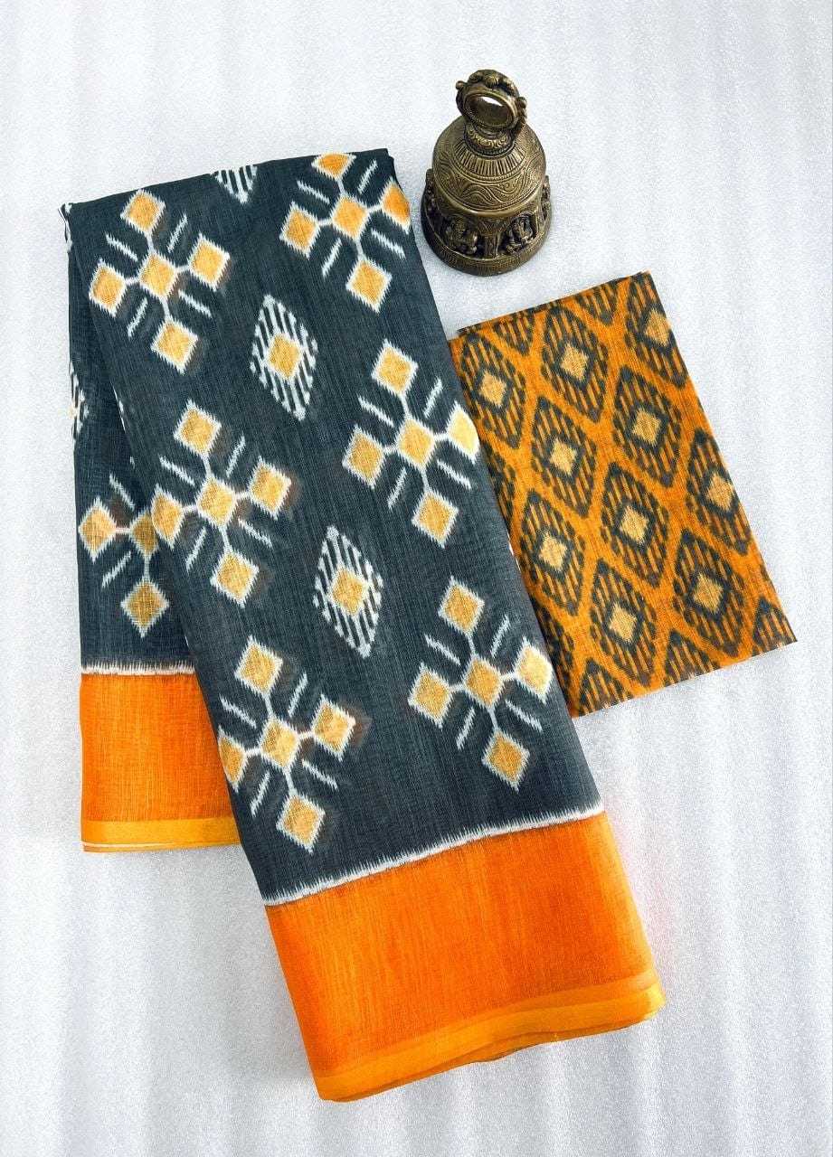 Linen Designer Saree in Morpich