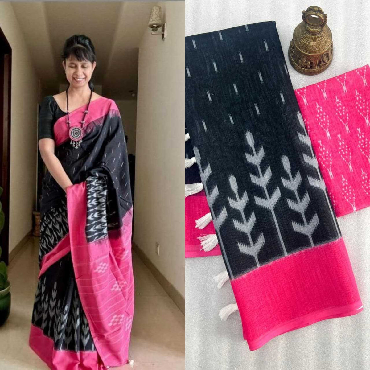 Linen Printed Saree in Light Green
