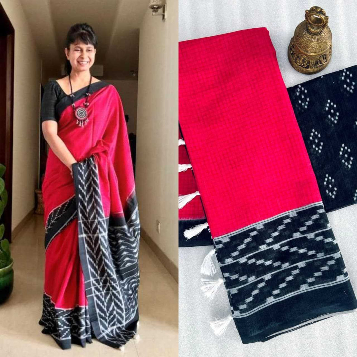 Linen Printed Saree in Light Green