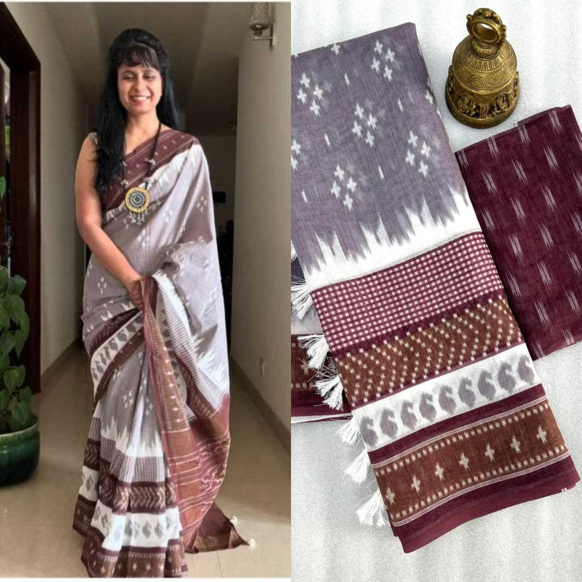 Linen Printed Saree in Light Green
