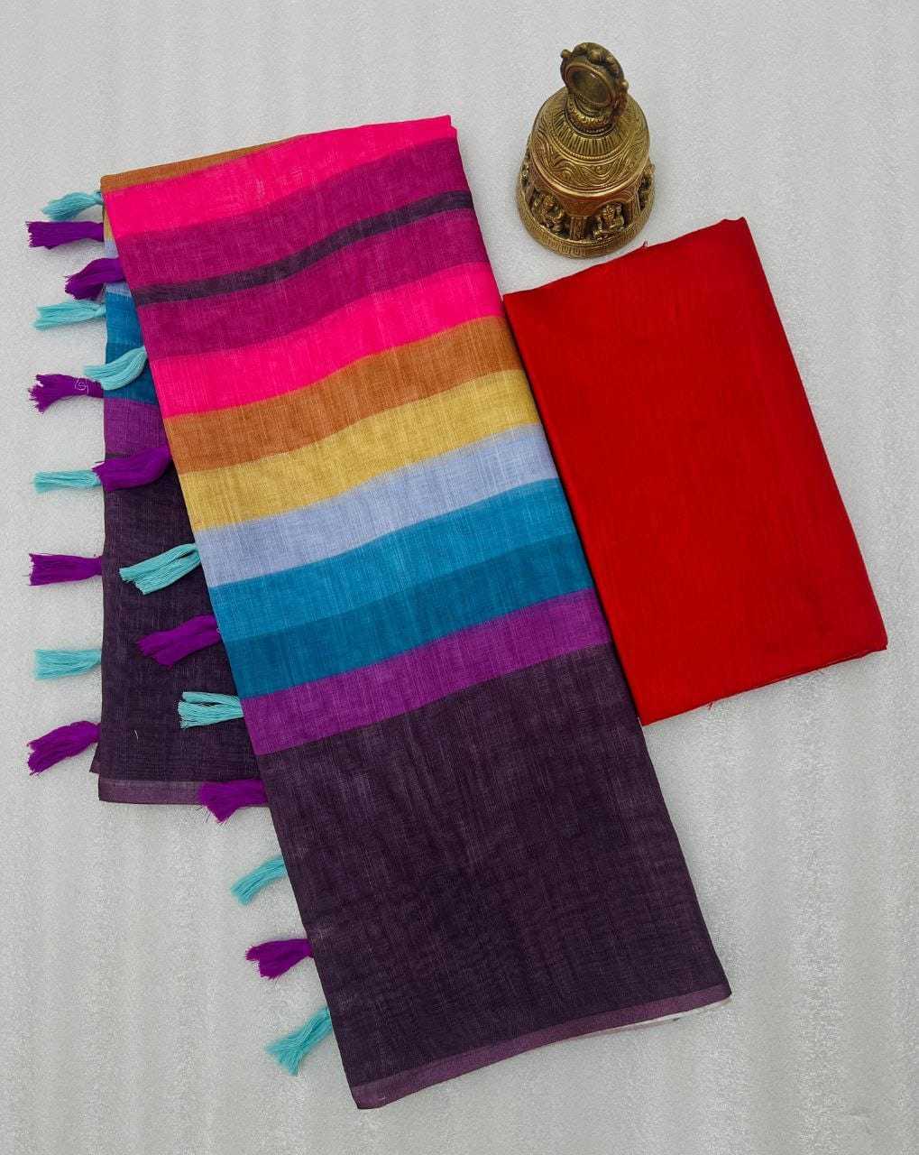 Linen Designer Saree in Blue