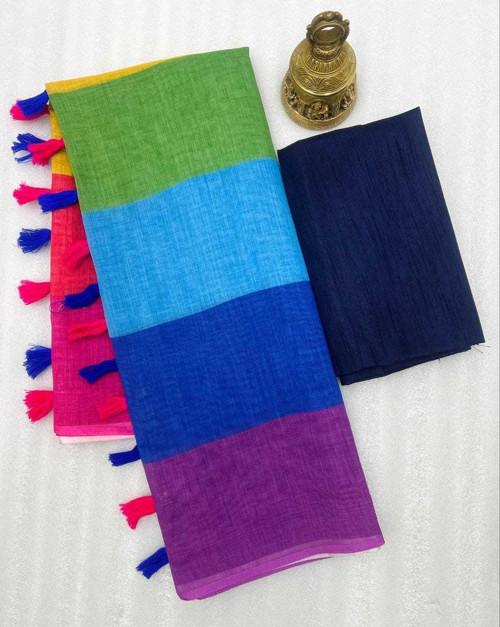 Linen Designer Saree in Blue