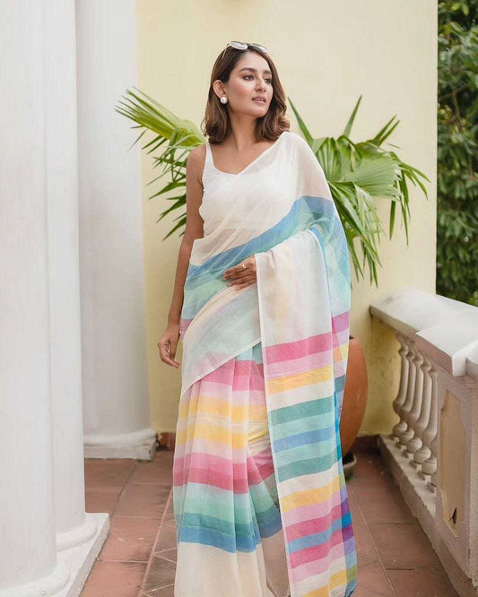 Linen Designer Saree in Blue