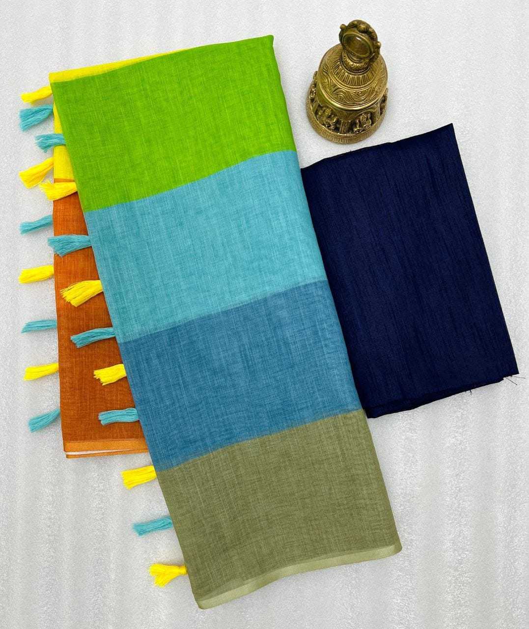 Linen Designer Saree in Blue