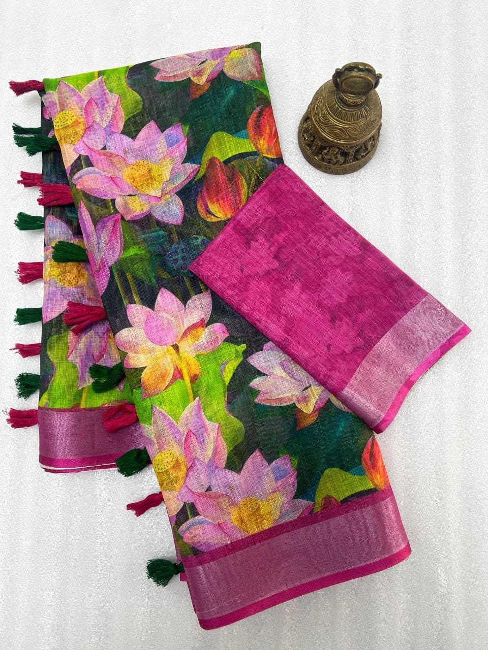 Linen Printed Saree in Light Pink