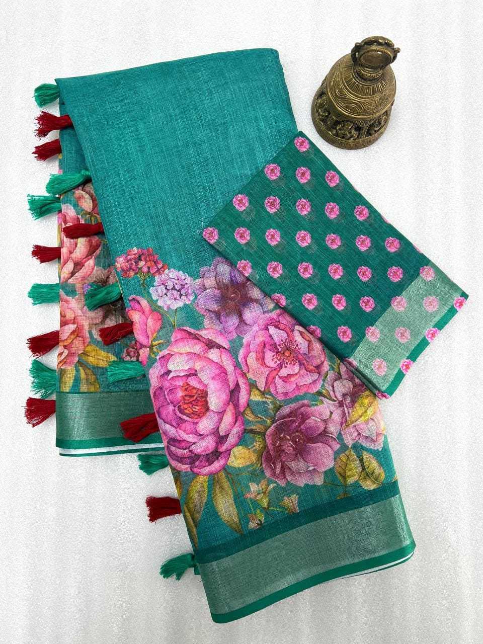 Linen Printed Saree in Light Pink