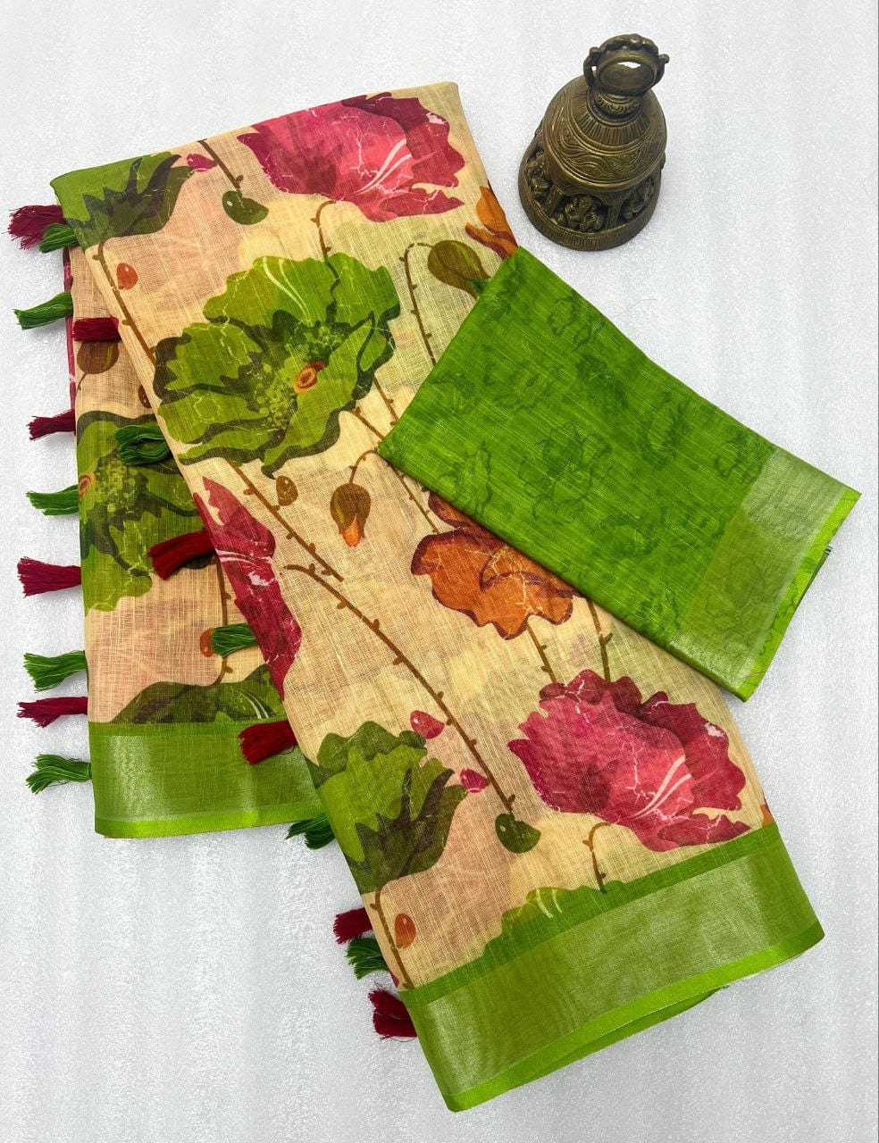 Linen Printed Saree in Light Pink