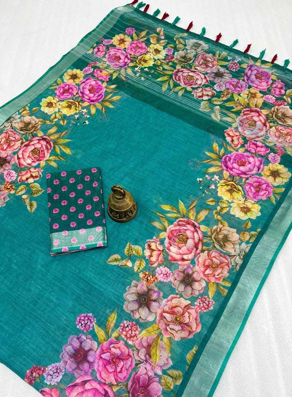 Linen Printed Saree in Light Pink