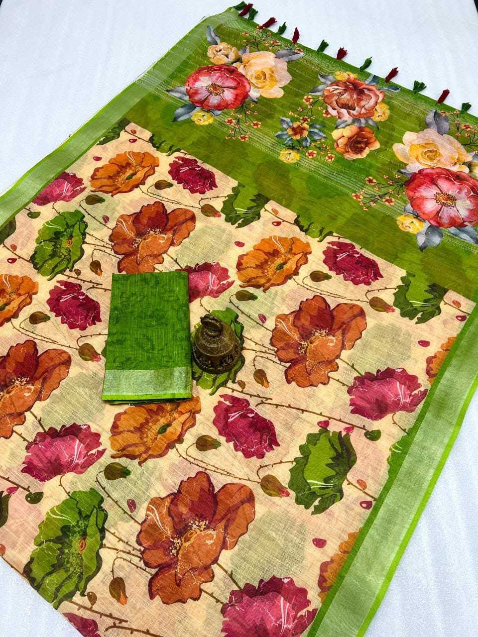 Linen Printed Saree in Light Pink
