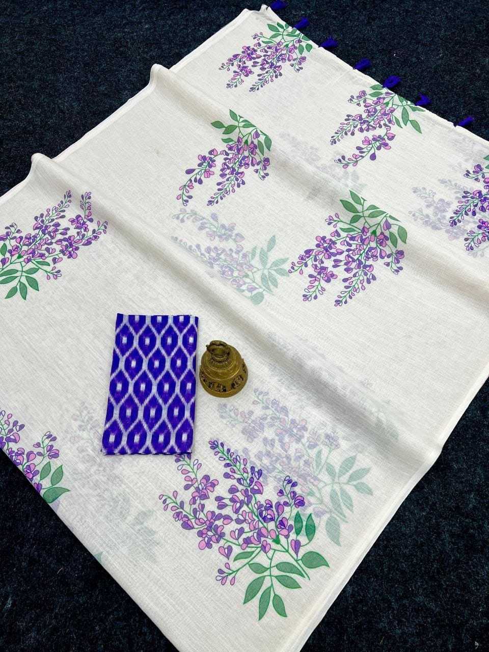 Linen Printed Saree in Lavender