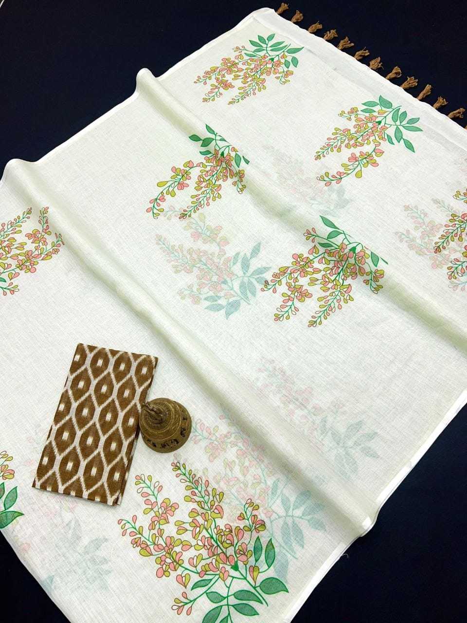 Linen Printed Saree in Violet