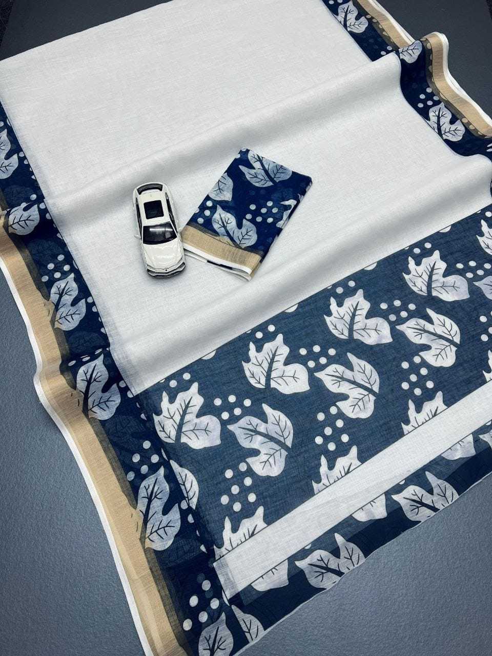 Linen Printed Saree in Violet